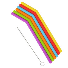 Lot de 6 pailles souples réutilisables en silicone, courbées et colorées
