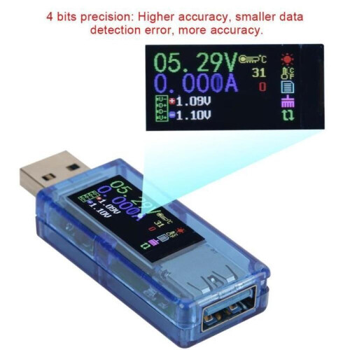 USB-multimetertester, AT34 USB 3.0 farve-LCD voltmeter amperemeter strømmåler oplader multimeter USB-oplader 1