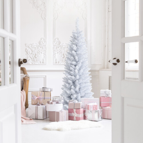 7ft Slender White Artificial Christmas Tree with Folding 1