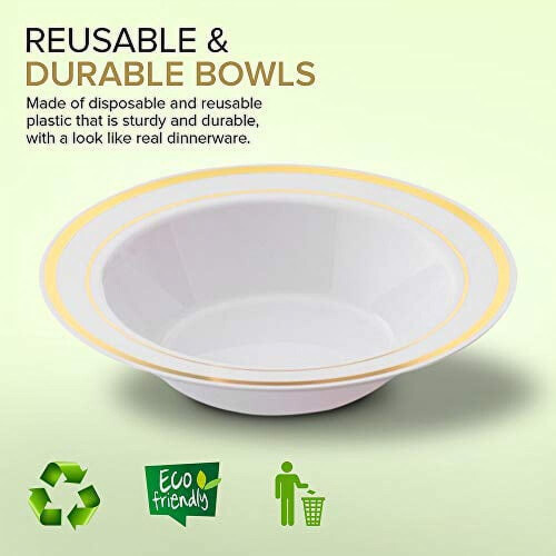 Elegant Gold Plastic Bowl 12oz Disposable 50 Count 1