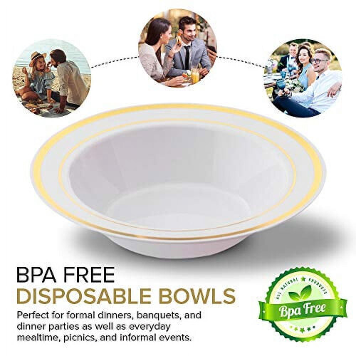 Elegant Gold Plastic Bowl 12oz Disposable 50 Count 2