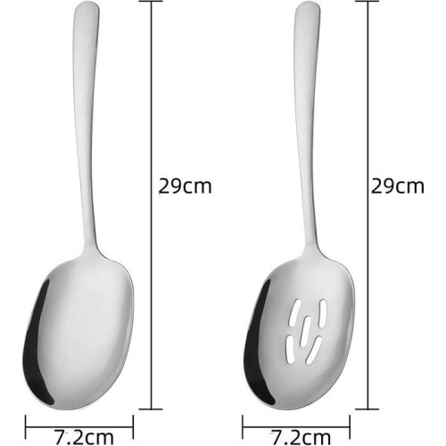4-piece set - 2 serving spoons and 2 openwork serving spoons - large serving spoon set - silver 1