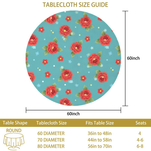 Floral Print Round Tablecloth 60 x 60 Inch Polyester 2