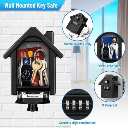 Key box - Wall-mounted - 4-digit code - 2 emergency keys - Black 1