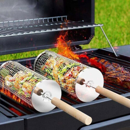 Grillkurvsett i rustfritt stål - Avtakbart håndtak - Grilltilbehør