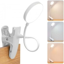 Lampe LED USB à pince avec commandes tactiles, 3 modes d'éclairage, luminosité réglable et protection des yeux.