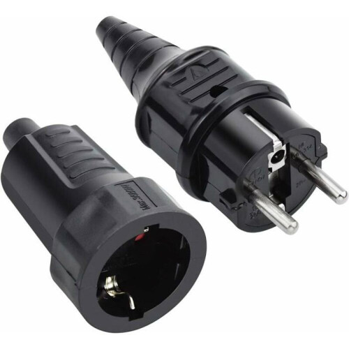 Κιτ αρσενικού βύσματος σε θηλυκή πρίζα - 250V 16A - Ελαστικό - IP44 - Μαύρο