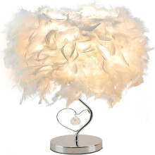 Lampe de chevet moderne en plumes, abat-jour en plumes avec base en métal et cœur en cristal pour la chambre
