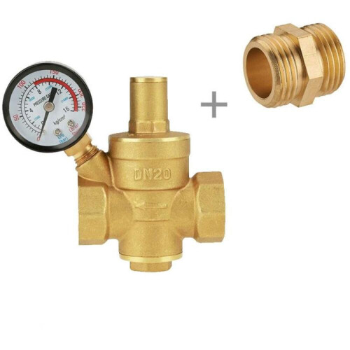 Vattentrycksreduceringsventil - DN20 - Mässing - Manometer - 20x31 mm