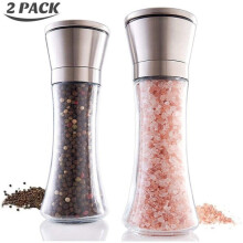 Beautiful salt and pepper mill set - Refillable stainless steel combination bottle with adjustable coarse grind