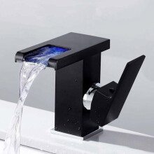 Bathroom sink tap - Model with LED light - Hot and cold water - Black - Single hole