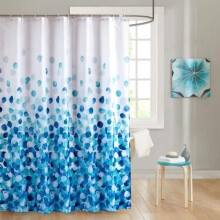 SC Shower Curtain 180 x 180 cm - Waterproof, mildew-resistant, antibacterial fabric, machine washable, with hooks, blue