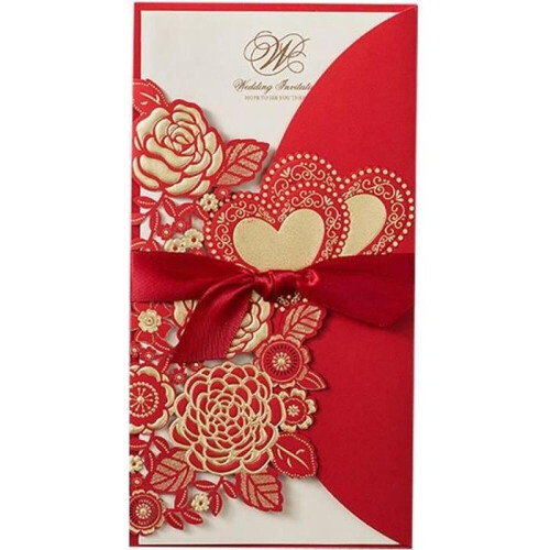 Pacote com 50 convites de casamento com interior em branco, convites para casamentos e aniversários (Vermelho)