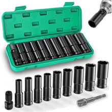 Jogo de Soquetes de Impacto de 11 Peças com Encaixe de 1/2", Soquetes Longos de 10 a 24 mm, Soquetes e Conjuntos, Soquete para Chave de Impa