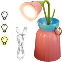 Lampe de bureau LED rose en forme de fleur, lampe de lecture rechargeable 3 couleurs pour la table de chevet et la chambre