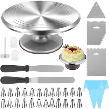 Kit para confeitar com prato giratório, 35 peças, incluindo saco de confeitar e bicos de confeitar.