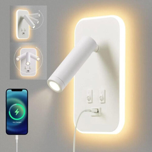 Επιτοίχιο φωτιστικό LED, φωτιστικό ανάγνωσης κομοδίνου με διακόπτη, θύρα