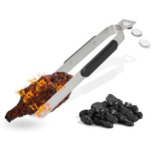 Pinça para churrasco de aço inoxidável de 35 cm com abridor de garrafas – Cabo ergonômico, presente ideal para o Dia dos Pais