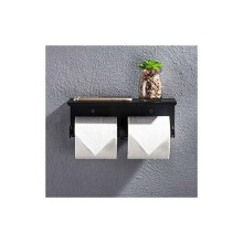 Suporte Duplo para Papel Higiênico - Aço Inoxidável 304 - Montagem na Parede - Sem Necessidade de Furar - Preto