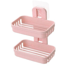 Saboneteira dupla 15,5x13x8cm em PP com design de rosa, sem necessidade de furar, portátil, com sistema de drenagem de água para banheiro.