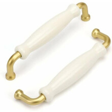 Uchwyt meblowy - RNEMITERY - Vintage - Złoty - Biała porcelana - 128 mm