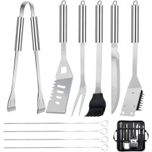 Set of 9 barbecue accessories, professional stainless steel utensils, carrying kit included.