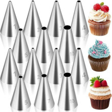 Set duze pentru patiserie - DEMA - 14 piese - Oțel inoxidabil - Duze rotunde - 7 dimensiuni diferite