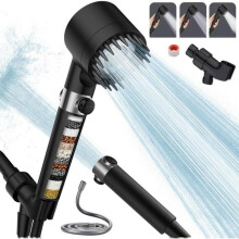 Shower head with anti-limescale filter, 15-stage filtration, water saving, 1.5 m hose, 4 different jets.