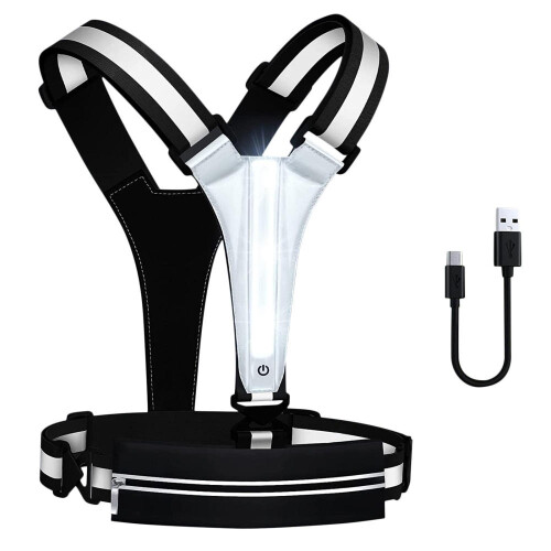 Chaleco reflectante LED para correr con carga USB y riñonera. 1