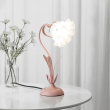 Lampe de chevet pour fille à intensité variable, col de cygne et abat-jour en acrylique à motif muguet, lampe de lecture rose