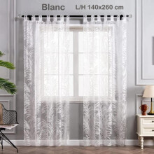 Cortina de voile transparente - JOYSWAHL - Estampa de folhas - Cortina com ilhós - Branca - L/A 140x260 cm