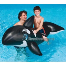 Oppblåsbar Orca-flåte - BESTWAY - Ride-on med håndtak - 203x102cm - PVC - Svart og hvit