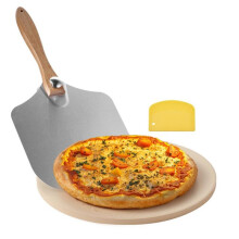 Round Cordierite Pizza Stone - VEVOR - 38.1 cm - with Aluminum Peel and PP Scraper - 1.7 cm Thick