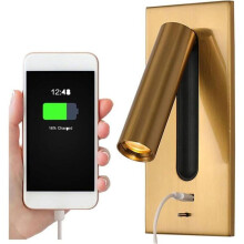 Leselampe, LED-nattlampe med skjult bryter, USB-innfelt vegglampe