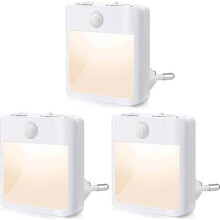 Luminária noturna LED de 3 peças, com intensidade regulável, luz branca quente, detector de movimento e sensor crepuscular. Adequada para
