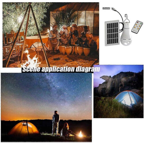 Solar Powered 9W LED Bulb with Remote Control, 350LM Bright, USB & Solar Charging for Camping 2