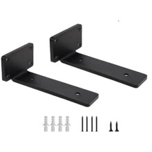 2-Piece Shelf Brackets, 20cm Wide, Black Metal, Wall Mounting Hardware Included, Load Capacity