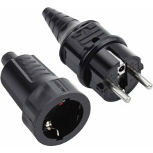 Κιτ αρσενικού βύσματος σε θηλυκή πρίζα - 250V 16A - Ελαστικό - IP44 - Μαύρο