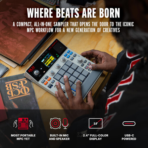 Akai Professional MPC Sample Standalone Portable Sampler, Sequencer and Effects Processor, with Rechargeable Battery, USB-C, Built-in Speaker and Mic 1