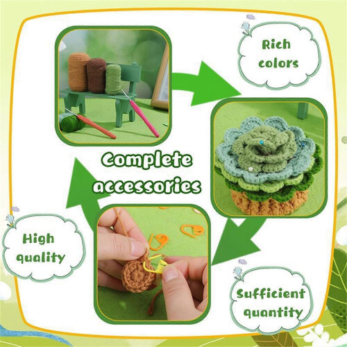 Green Plant Coaster Crochet Kit for Beginners with Hooks, Yarn & Tutorials 2
