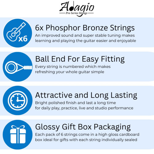 Adagio Pro Light Acoustic Guitar Strings Full Set/Pack - Gauge 11-50 Phosphor Bronze 2
