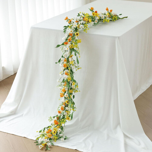 6ft Artificial Daisy Garland with Green Leaves