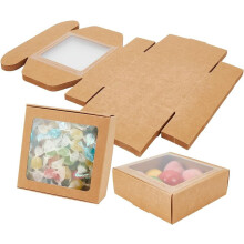Lot de 18 boîtes cadeaux Kraft de 10,5 x 10,5 x 4 cm avec film PVC transparent