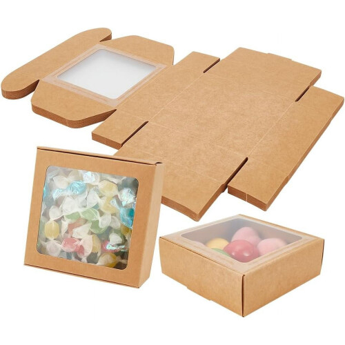 Συσκευασία 18 κουτιών δώρου Kraft 10,5x10,5x4cm με διαφανές PVC