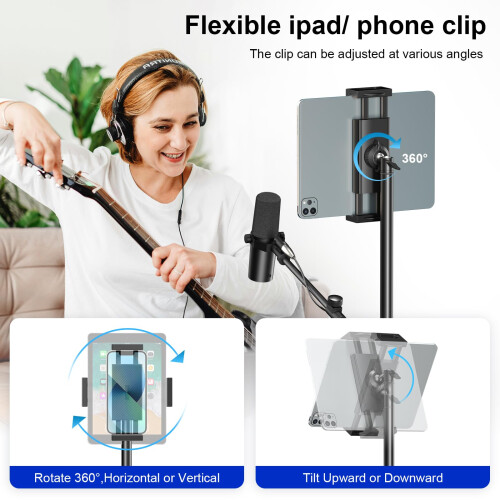 Microphone Stand,Aokeo Mic Stand Floor with Adjustable Tripod,Carrying Bag,Tablet Holder,Suitable for Any Microphone, Performance,Singing, Speech 1