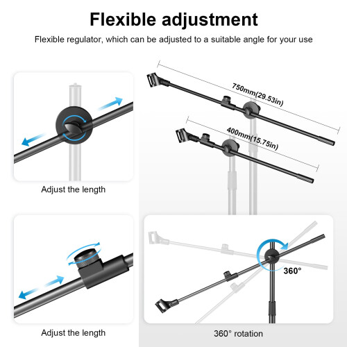 Microphone Stand,Aokeo Mic Stand Floor with Adjustable Tripod,Carrying Bag,Tablet Holder,Suitable for Any Microphone, Performance,Singing, Speech 2