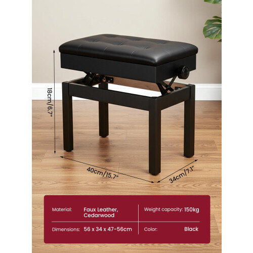 Piano Stool Adjustable Height 563448cm PU Leather Keyboard Bench Storage 1