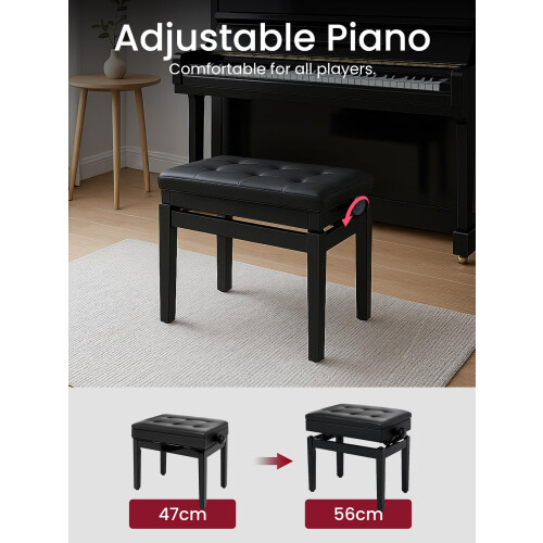 Piano Stool Adjustable Height 563448cm PU Leather Keyboard Bench Storage 2