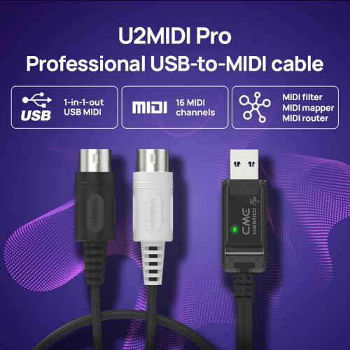 CME U2MIDI Pro - High-Speed USB MIDI Cable with Filter and Mapper - Plug & Play USB-to-MIDI Interface for Computer/Laptop/PC to MIDI Instrument/Devic 2