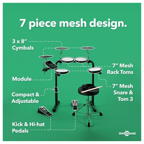 VISIONDRUM Compact Mesh Electronic Drum Set with 50W Amp, Orange 2